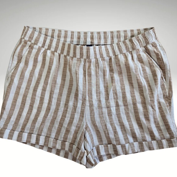 Old Navy Pants - Old Navy Size XL Linen Blend Shorts Striped Casual Elastic Waist‎ Tan White